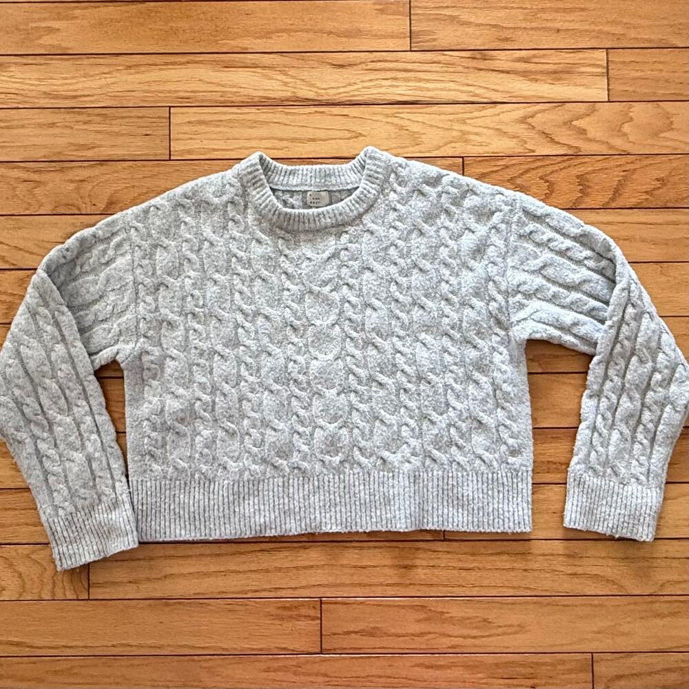 A New Day Gray Cable Knit Cropped Crewneck Sweater - Size XL